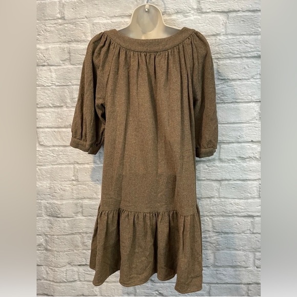 Zara Basics Women's Brown Wool Blend Puff Sleeve Baby Doll Dress.Size Small. - Picture 2 of 7
